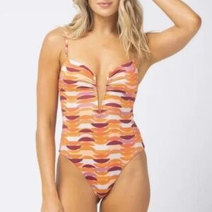 NWT L*Space Shimmer Roxanne V Neck One Piece Swimsuit Sz. 6 (S)